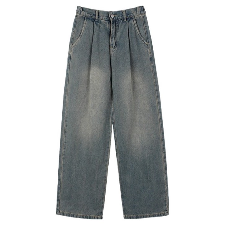 플레이즈 남성용 뒷밴딩 핀턱 와이드 루즈핏 청바지