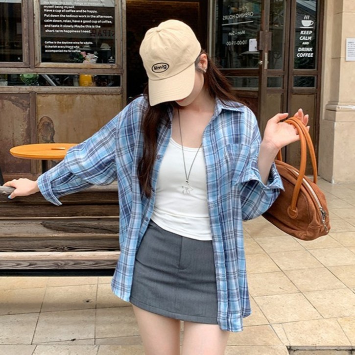 어썸풀 여성용 세이라드 플란넬 체크 셔츠 A26SPST112808