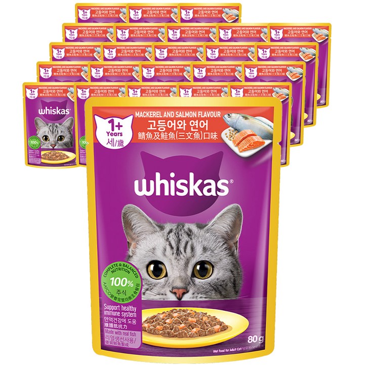 위스카스 어덜트 고양이 습식사료, 고등어연어, 80g, 24개 위스카스 어덜트 고양이 습식사료, 고등어연어, 80g, 24개