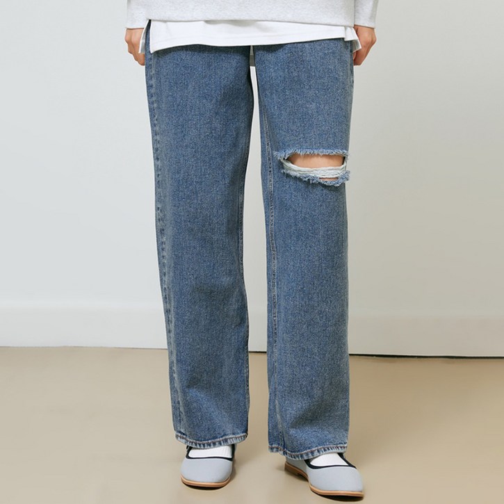 스파오 여성용 데일리지 디스 와이드 진 청바지 SPTJD23G52