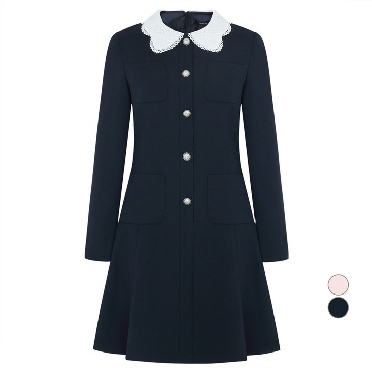 케네스레이디 여성용 레이스 카라 포켓 플레어 원피스