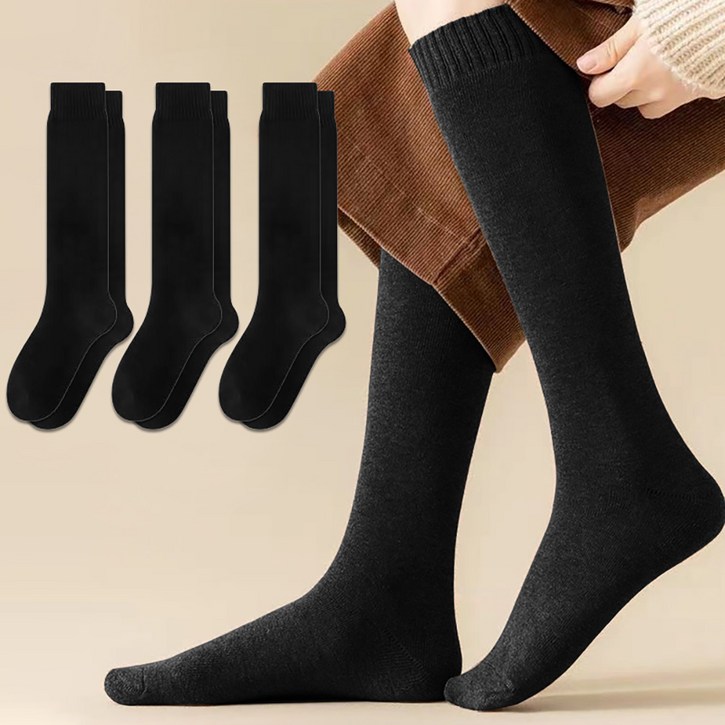 삭스판다 여성용 도톰한 겨울 방한 파일 반장 니삭스 3켤레 세트