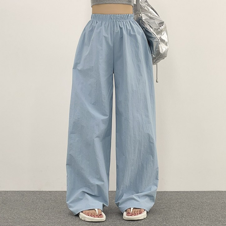 위드후이린 여성용 롱숏기본 기장 썸띵 바스락 와샤 썸머 여름 와이드 일자 허리 밴딩 팬츠