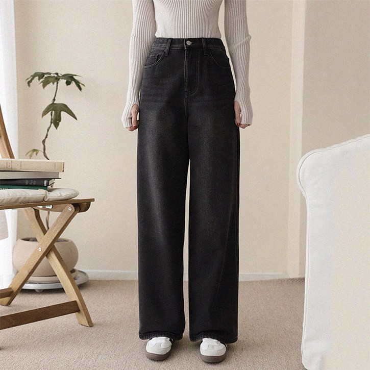 앤드스타일 여성용 숏/롱 기장 히터진 NO 2 본딩기모 와이드 데님팬츠 264996