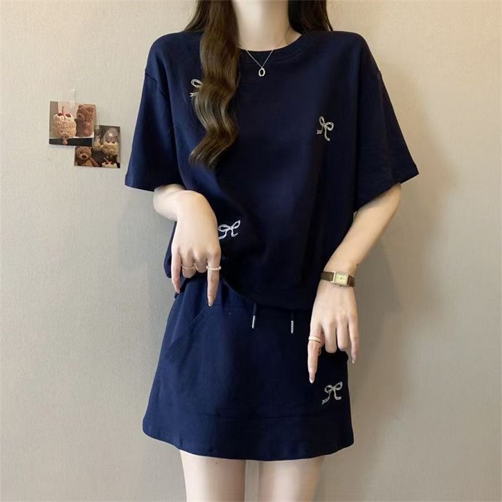 메이첼 리본 아름 반팔티 + 미니 스커트 캐주얼 세트 10366