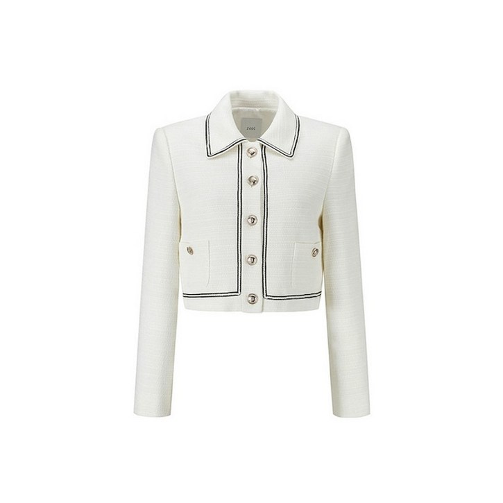 주크 라인배색 카라넥 크롭 트위드 자켓 IV V241PSF903