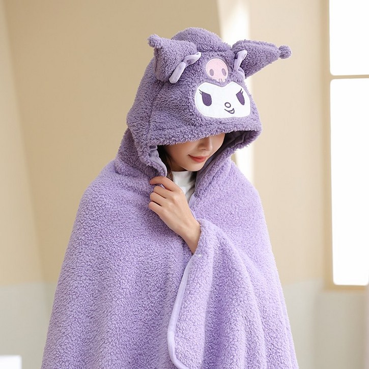 아미자드 산리오 귀여운 캐릭터 후드 낮잠 담요 사무실 에어컨 담요 망토 담요 무릎담요 가을 겨울 회사 카폐 네일샵 병원 친구 선물 키즈 학생 자습실 입는 후드 담요