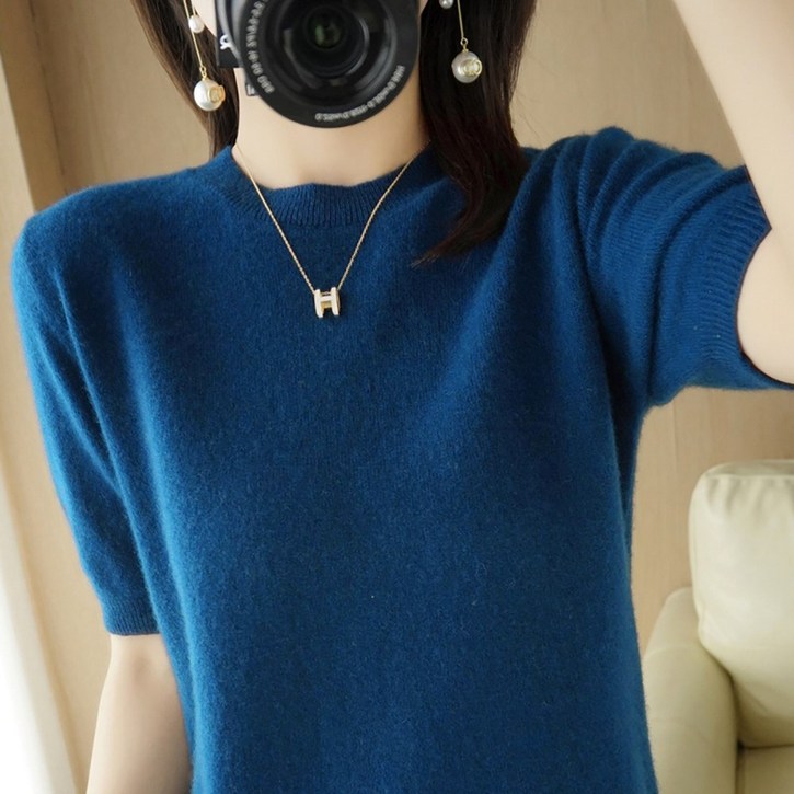 데일리쮸 여성 반팔 라운드 니트 티셔츠