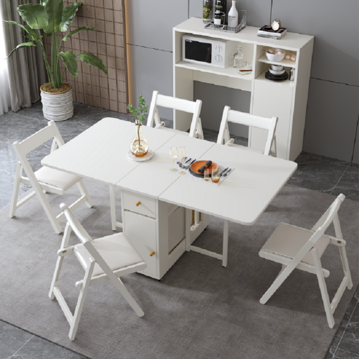 공간 활용 이동 테이블 빈티지 확장형 테이블 접이식 식탁, 화이트1.5M화이트의자4개, 4인용