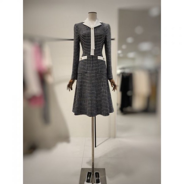 모조에스핀 간절기 컬러배색 타이장식 A라인 슬림원피스J241MSE006MX