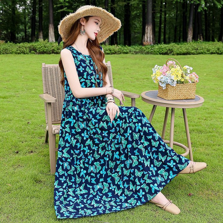 839 인견 레이온 민소매 나시 휴양지룩 빅사이즈 롱 원피스