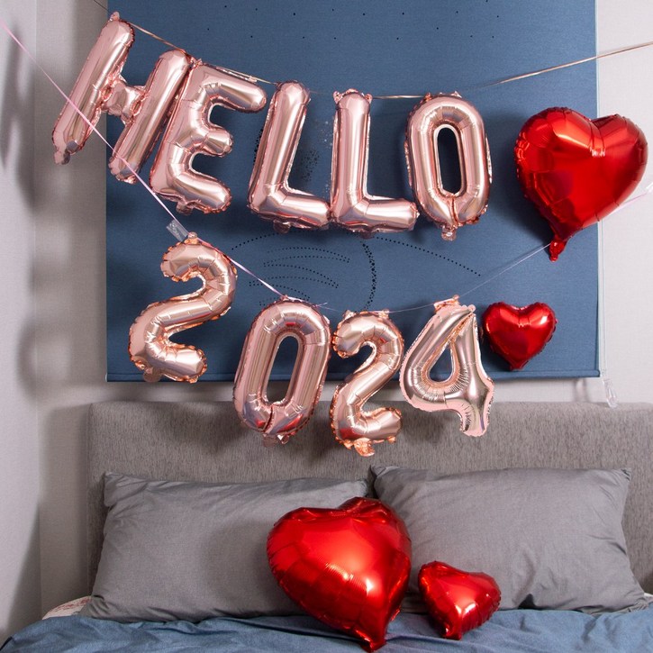 연말 파티 풍선 용품 세트  Good bye 2023 굿바이 헬로 2024 hello 풍선 장식 신년 새해 송년회 데코