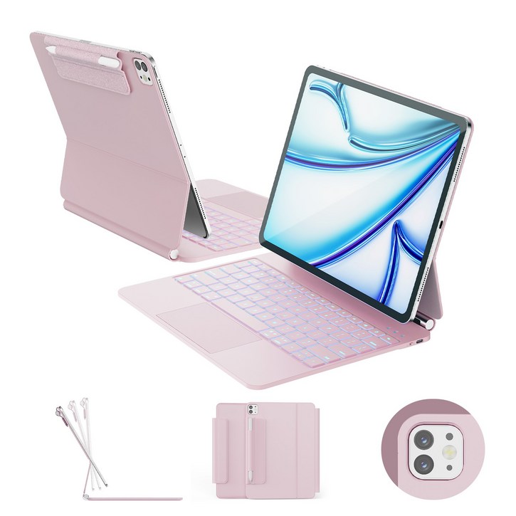 한국형 매직 키보드, 아이패드 에어 13 M3M2, 아이패드 프로 12.9 6543세대, 11색 백라이트 키트랙패드, 방오염 가죽, 핑크, 1개