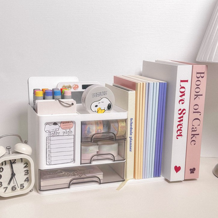 로미픽 공간절약 책상 책꽂이 정리함 수납 서랍, 화이트, 1개