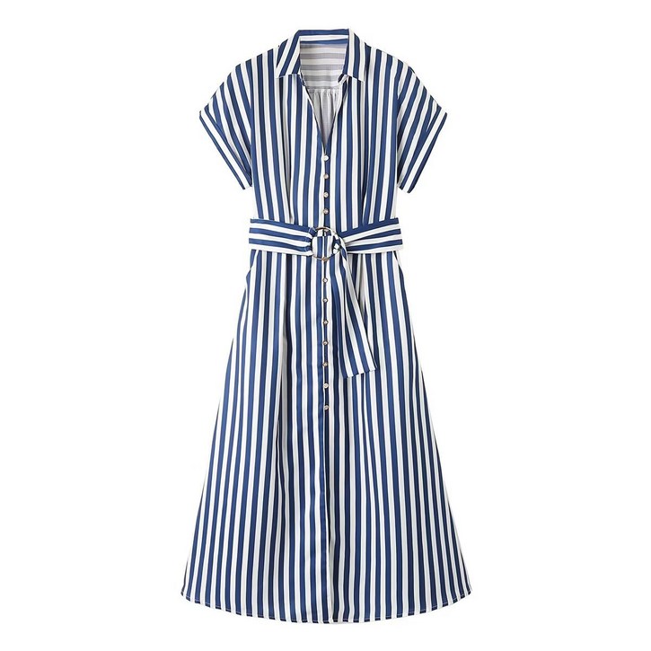 ZARA 블루 스트라이프 린넨 셔츠 블라우스 롱 원피스 ZARA 블루 스트라이프 린넨 셔츠 블라우스 롱 원피스