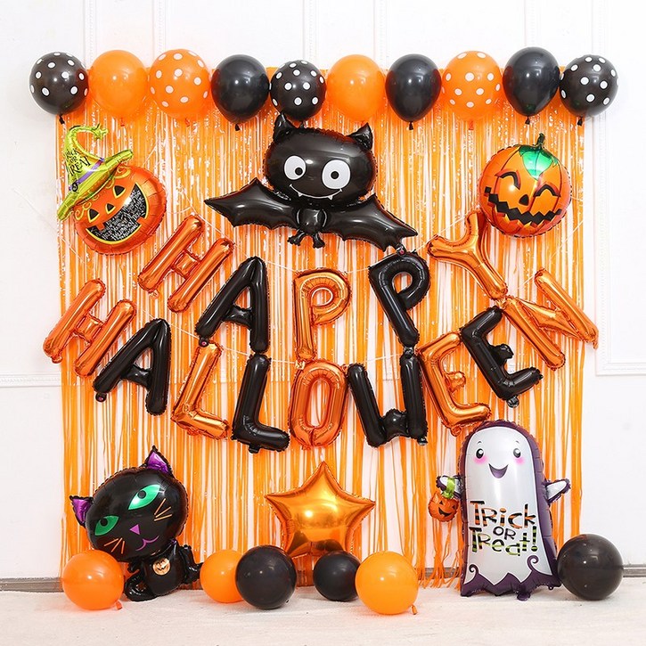 피앤비유니티 할로윈 풍선장식 커튼세트 오렌지