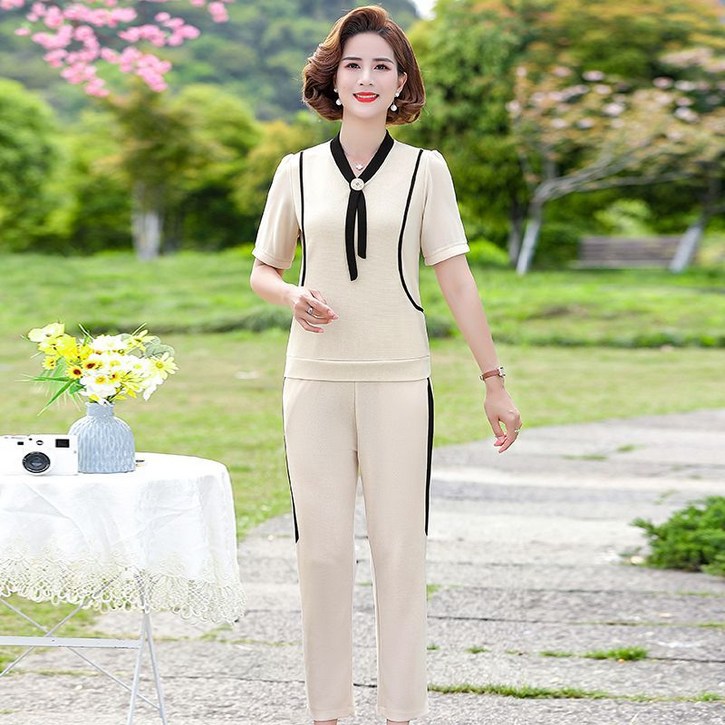 40대 엄마 봄옷 상의 세련된 세트 중년 여성 봄가을 캐주얼 패션 투피스 세트