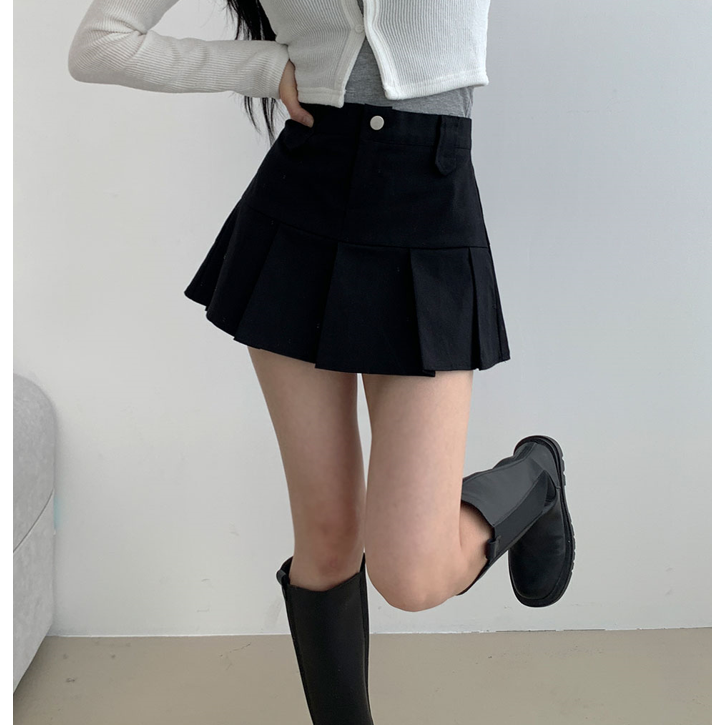 부기샵 숏롱 선택 진스 투버튼 플리츠 스커트