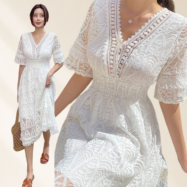 원피스 반팔 롱 여성 여름 휴양지 6HNJ