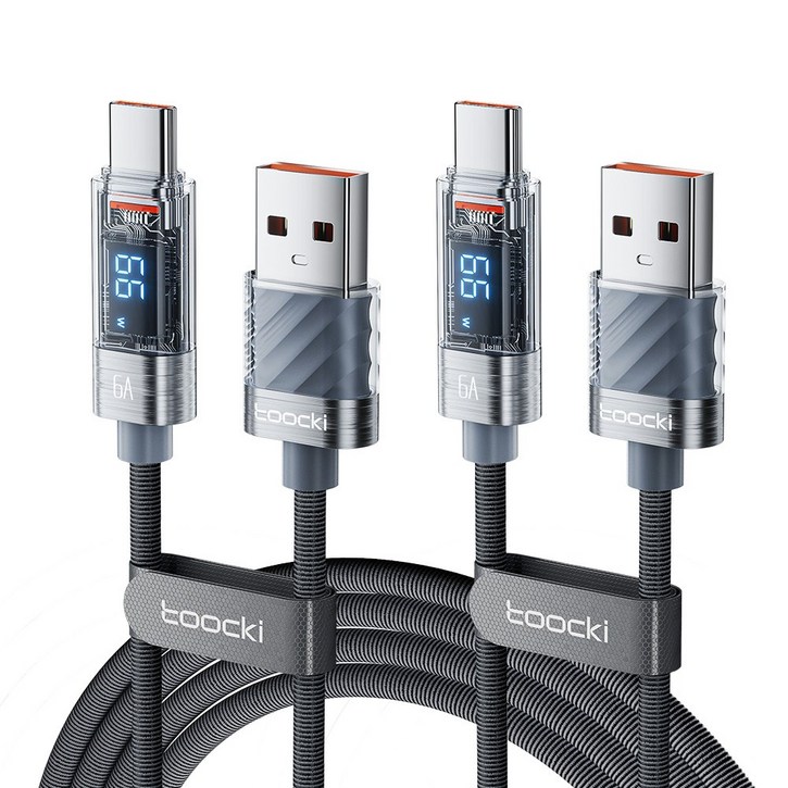 Toocki LED 디스풀레이 제2대 투명 C타입 고속 충전케이블, 1m, 스페이스 그레이, 2개