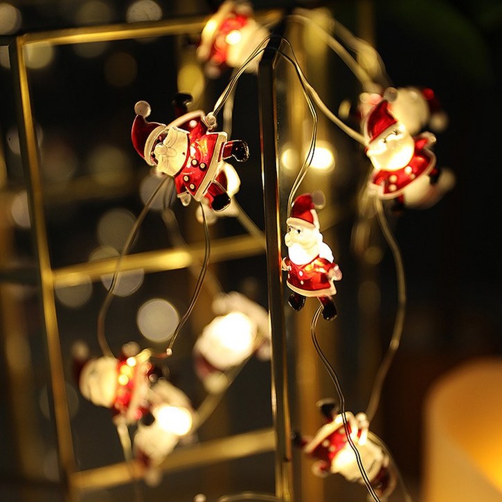 당일출고) LED 크리스마스 파티 장식 조명 건전지 캐릭터 데코 와이어 줄 트리 전구 산타 눈사람 루돌프 종, 와이어산타20p(+AA건전지4개) 4