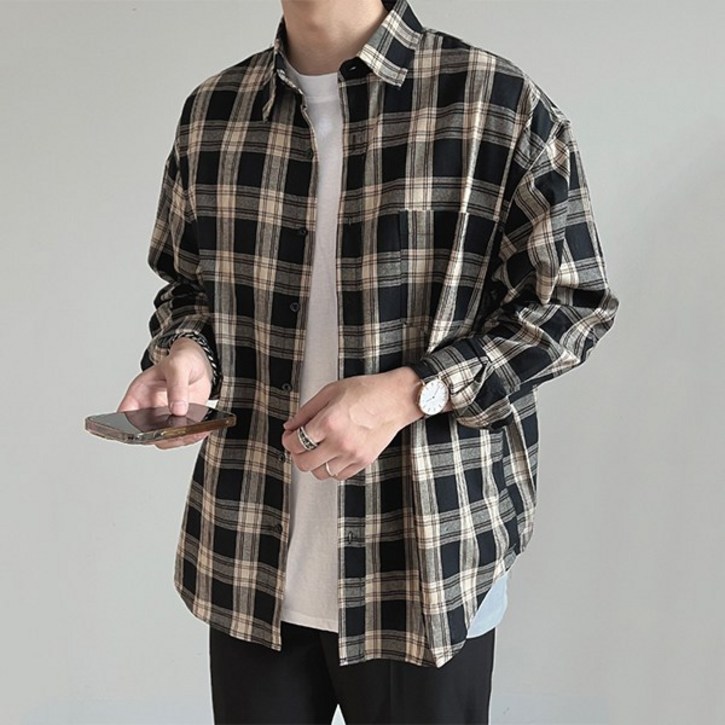 테이크잇컴퍼니 여름 남자 캐쥬얼 체크 오버핏 루즈핏 셔츠