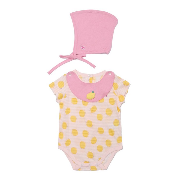 [특가세일] 블루독베이비 여름용 레몬 바디수트 보넷 세트