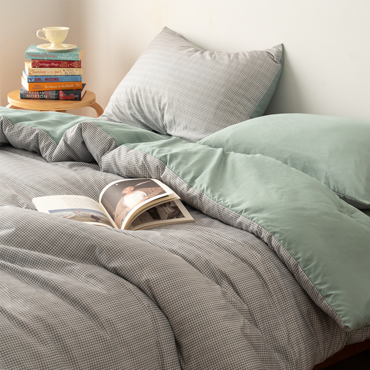 KURUA 레트로 체크 워싱 이불 세트 간절기 이불패드베개커버 세트