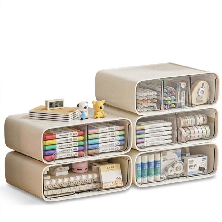 투명서랍형 데스크 정리함 책상 수납함 문구 화장품 정리 박스 다칸, 화이트