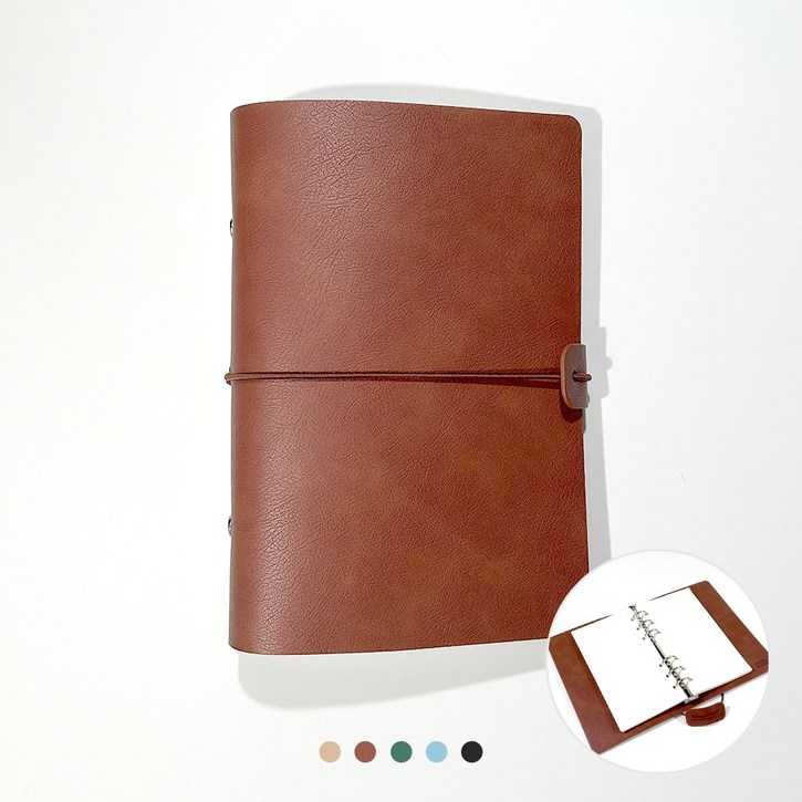 푸꾸푸꾸 빈티지 가죽 다이어리 업무 만년 바인더, 브라운