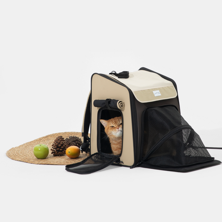 프레이즈펫 멀티 텐트백  확장형 고양이 친화적 이동장 백팩 이동가방 프론트백, 1개, 브라운