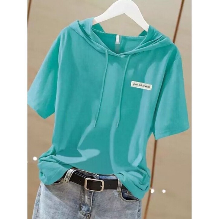 패션고리 봄 여성 캐주얼 데일리 후드 반팔 티셔츠 ZX055