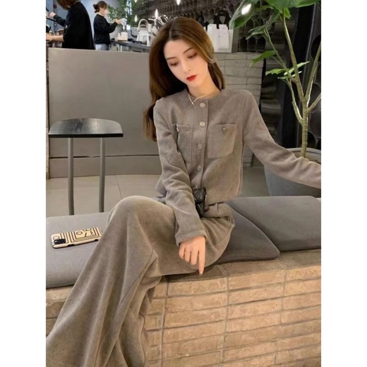 COSYEVNO  모직 세트 여자 겨울 코듀로이 오버사이즈 캐주얼 트렌디 캐주얼 버튼 코트+바지 CXJxxftz-05
