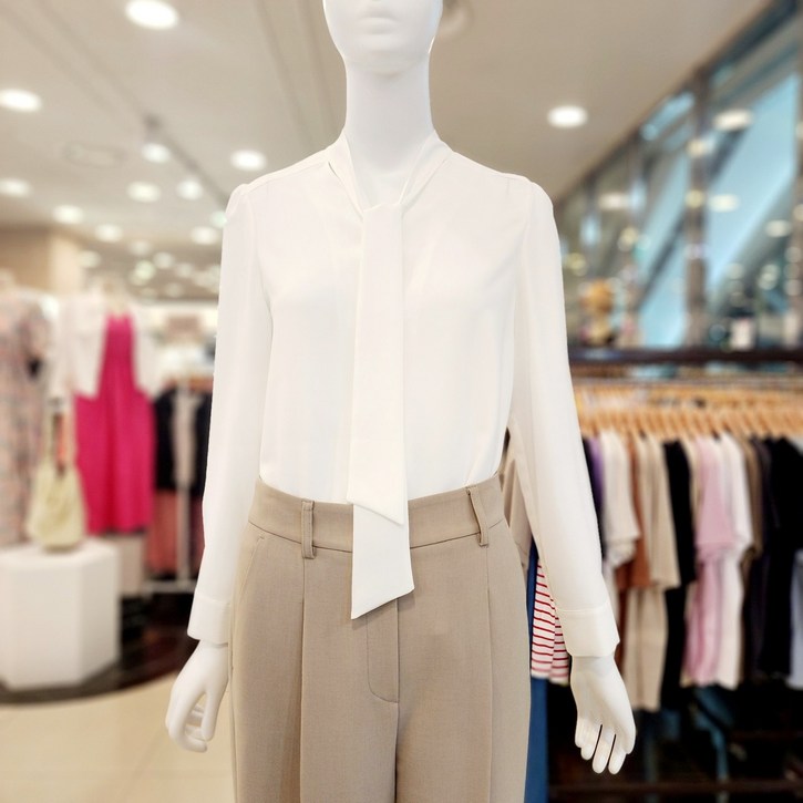 숲 SOUP 비침없는 타이넥 블라우스 화이트 OB9LSQ3