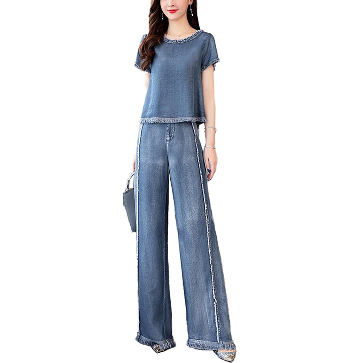 셀럽당 여름 데님 세트 날씬해 보이는 패션 박시 여자 투피스C00390