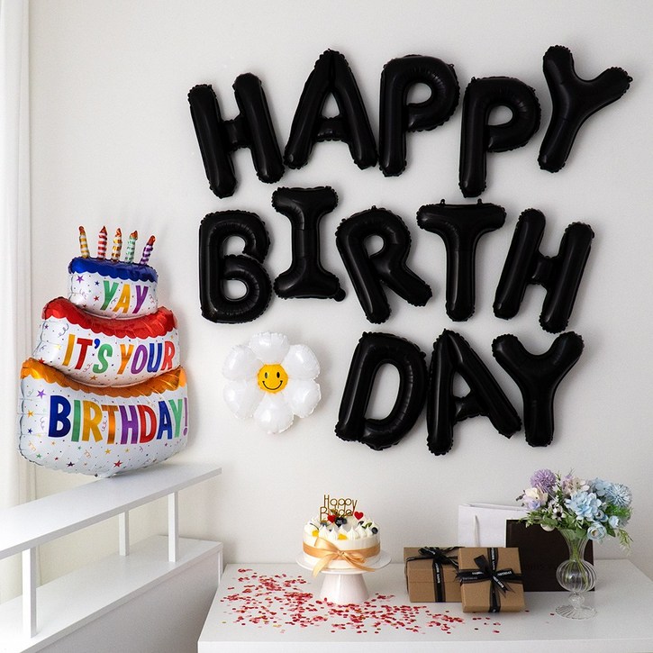 지에이엠 생일이벤트 풍선 레터링 가랜드 레인보우 생일 파티용품 세트, 1세트, 블랙세트 6