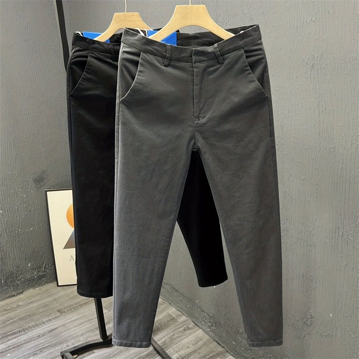 AOKADA 남성 슬림 배기 팬츠 9부 스판 루즈핏 면바지
