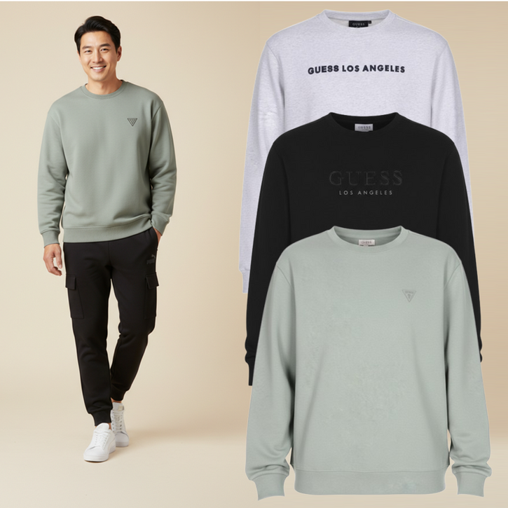 GUESS 게스 남성 간절기 긴소매 크루티 남자 남학생 긴팔 맨투맨 티셔츠 기본 라운드티 코스트코