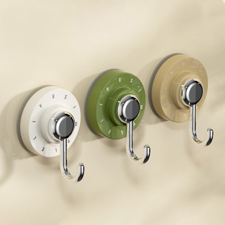 지아플랜 새것처럼 진공 흡착 벽걸이 후크, 1세트, 화이트+베이지+그린