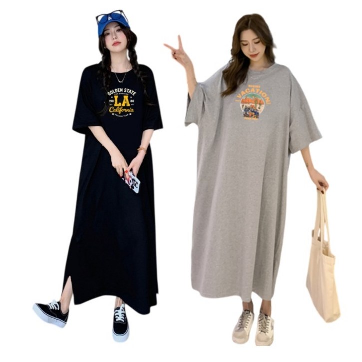 프리티쥬시 11 캐쥬얼 루즈핏 프린팅 트임 롱원피스