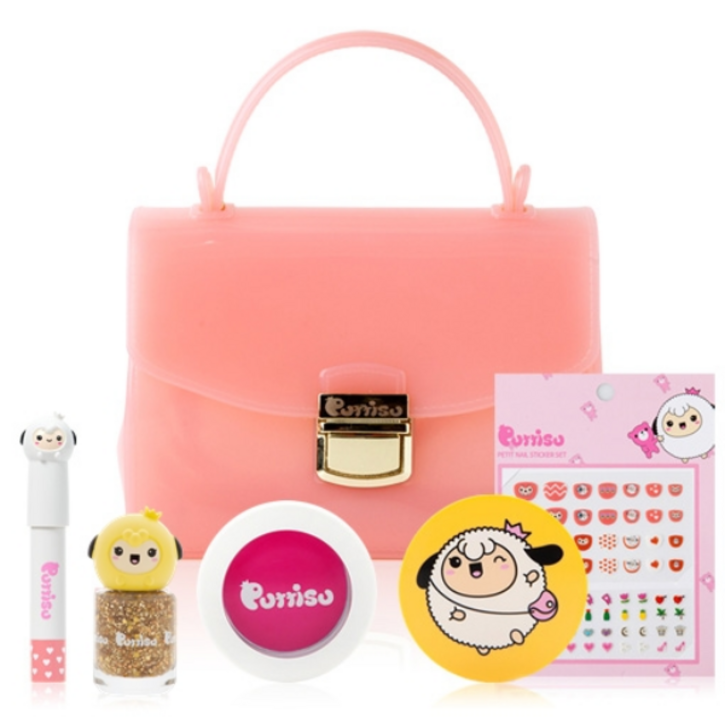 뿌띠슈 어린이 화장품 핸드백 세트 초등학생 여아 6종 선물세트 매력만점백+매니큐어+립크레용+블러셔+선쿠션+스티커, 1개, 매력만점 백 세트