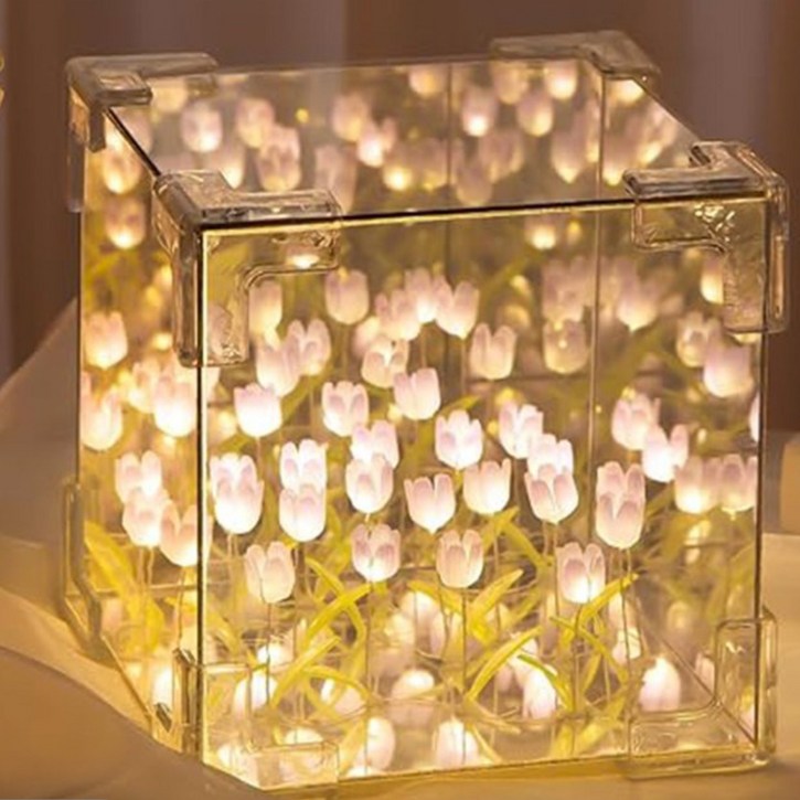 투데이리빙 1+1 LED 튤립 무드등 DIY 키트 20송이 큐브형 건전지 포함 플라워 생일 이벤트 인테리어 장식 수면등 취침등 수유등 셀프 무드 조명 만들기