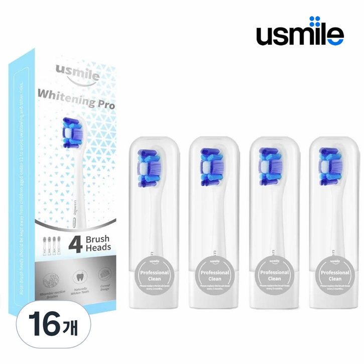 usmile 유스마일 전동칫솔 전용 스마트 화이트닝 프로 리필 칫솔모, 16개