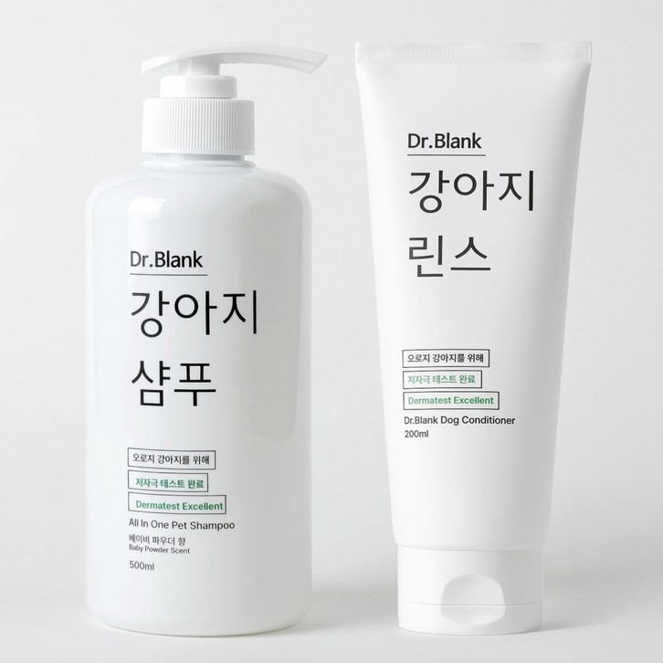 닥터블랭크 강아지 저자극 샴푸 베이비파우더향 500ml  린스 트리트먼트 200ml 세트, 1세트