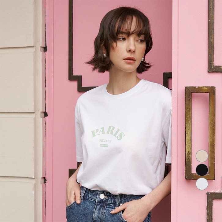 ELLE PARIS 루즈핏 파리 프린트 반팔 티셔츠