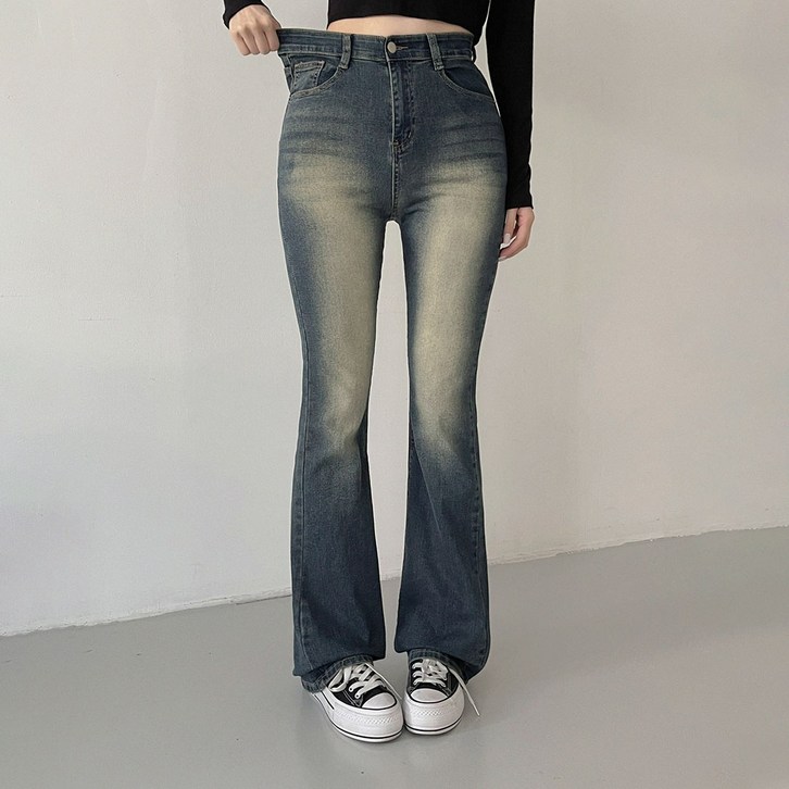 플랜데이 여성용 모리 슬림 워싱 스판 부츠컷 데님 팬츠 숏