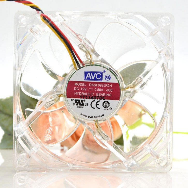 컴퓨터 PC CPU 케이스용 투명 냉각 팬 LED AVC 9225 9cm DC12V 0.5A DASF0925R2H 92X92X25mm 92mm 90mm