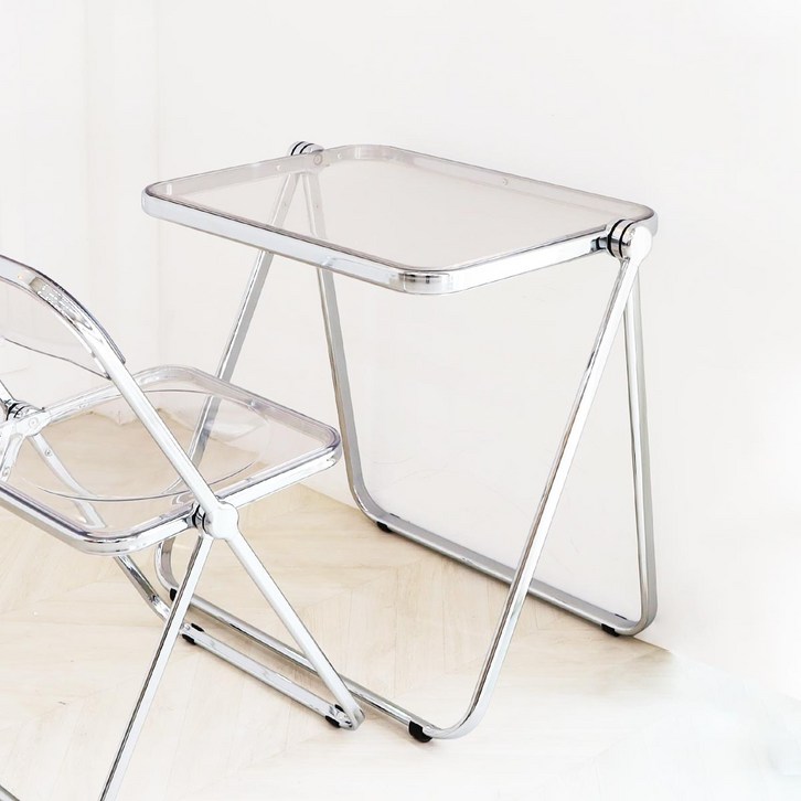 일루일루 글로시 투명 접이식 테이블 폴딩 책상 미드센추리 모던 홈카페 아크릴 노트북, 화이트투명
