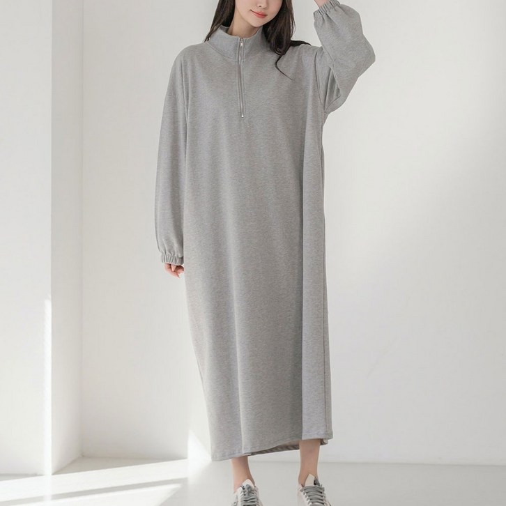 오버핏 빅사이즈 쭈리 반집업 롱원피스