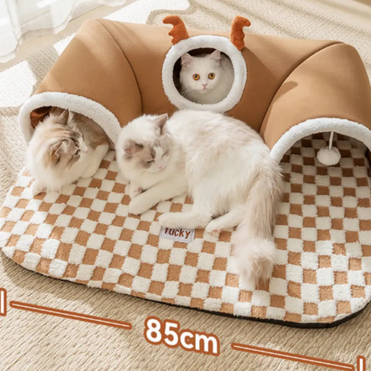 구름펫 고양이 숨숨집 터널놀이 장난감 하우스, 1개, 브라운